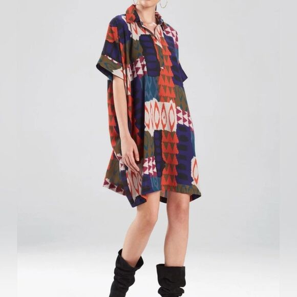 NATORI BUKHARA Silky Soft Oversized Colorful Graphic Caftan Dress Size Large - Picture 1 of 7